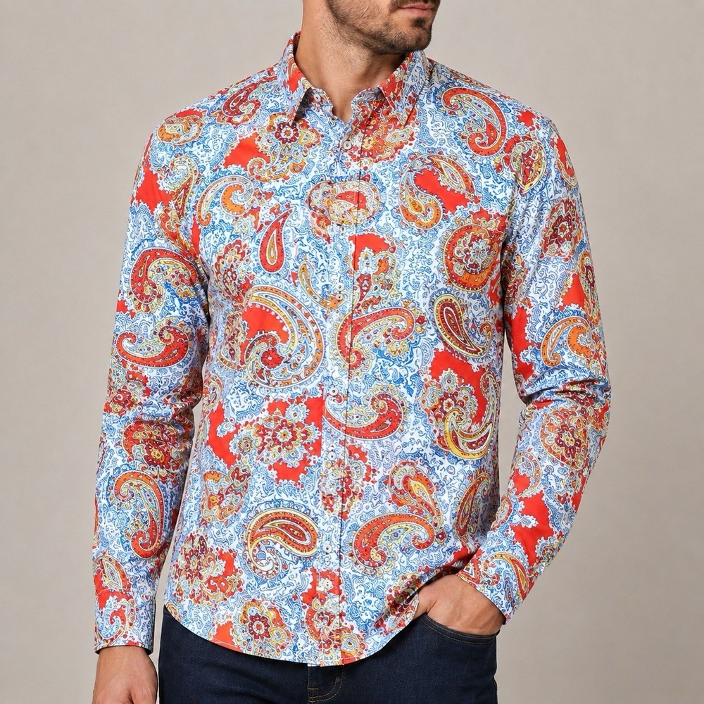Alan Flusser Men's XXL Paisley Shirt Long Sleeve Colorful Retro Psychedelic Big